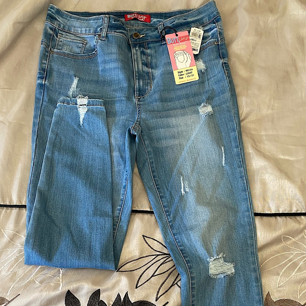 High Waist Ripped Stretchy Light Denim Jeans